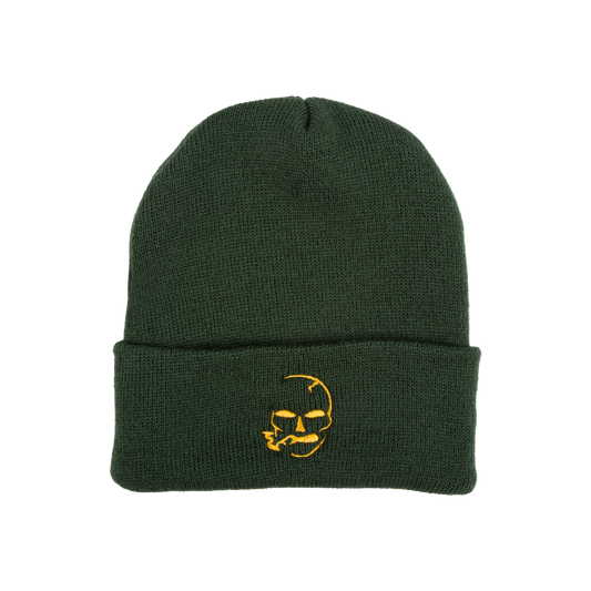 Smoking Skull Green Beanie