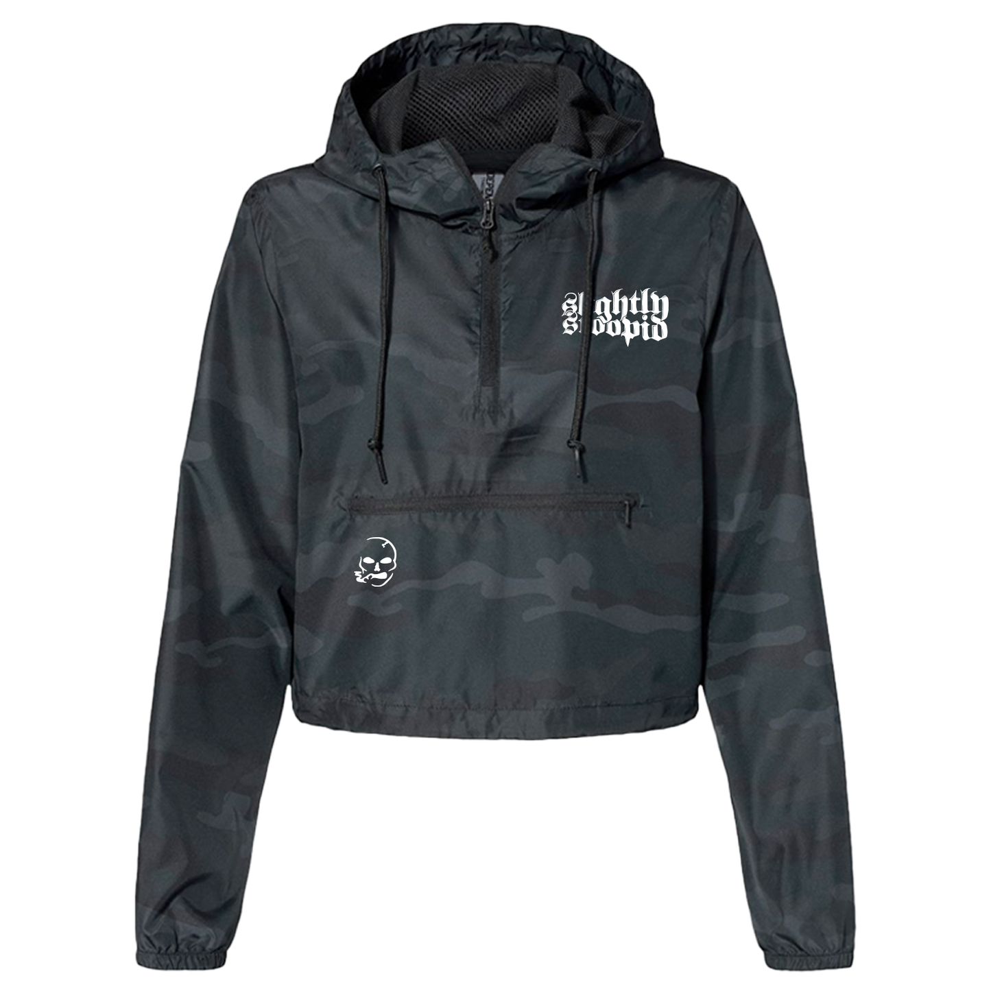 Ladies Smoking Skull Quarter-Zip Camo Windbreaker