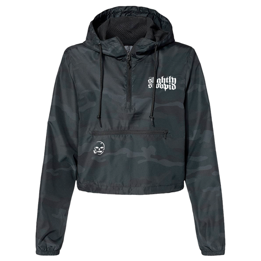 Ladies Smoking Skull Quarter-Zip Camo Windbreaker